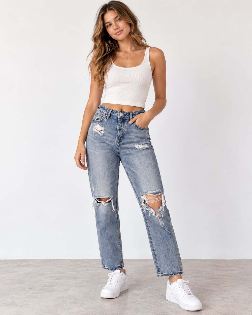 PacSun Distressed Straight Leg Jeans Blue Denim
